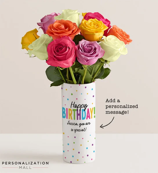 Happy Birthday Bouquet with Personalized Vase