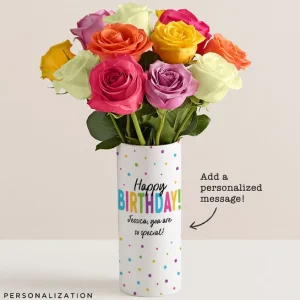 Happy Birthday Bouquet with Personalized Vase